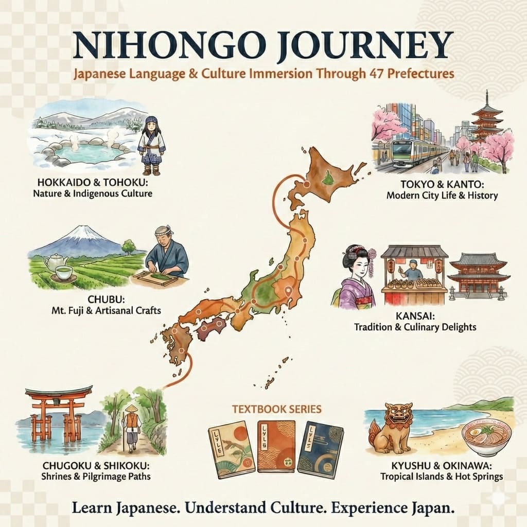 Nihongo Journey original textbook covering Japanese culture and prefectures