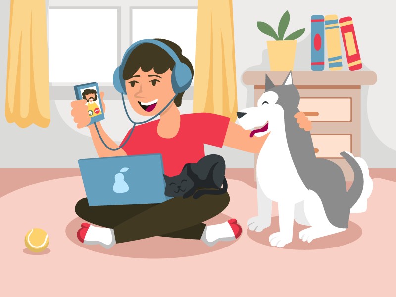 Having Japanese conversation at home with dog