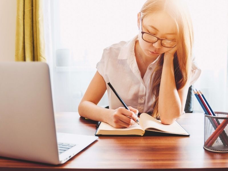 Girl Studying Japanese Kanji