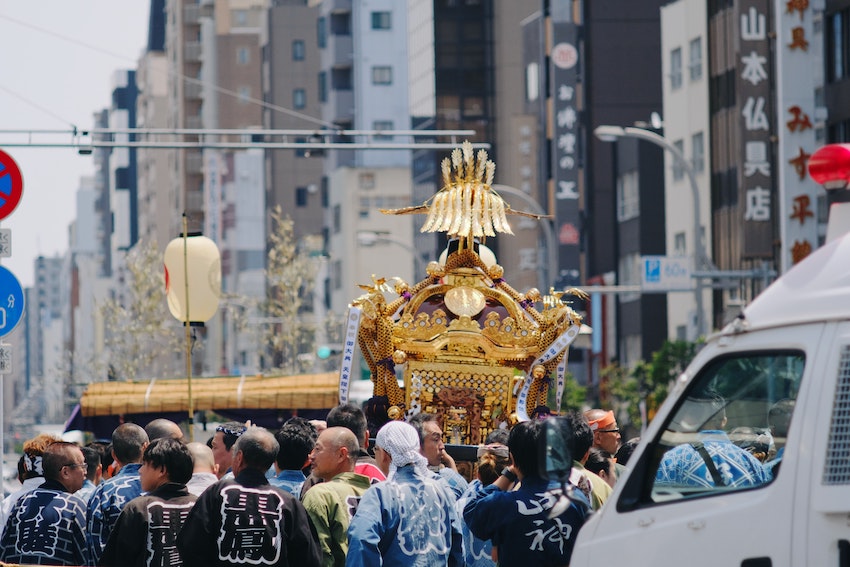 shrine figure procession during summer in japan