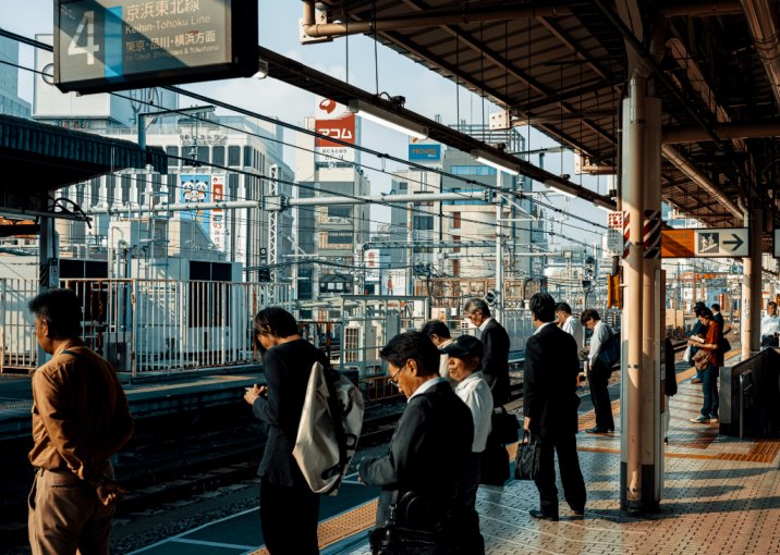 japanese workers going to their workplace in japan