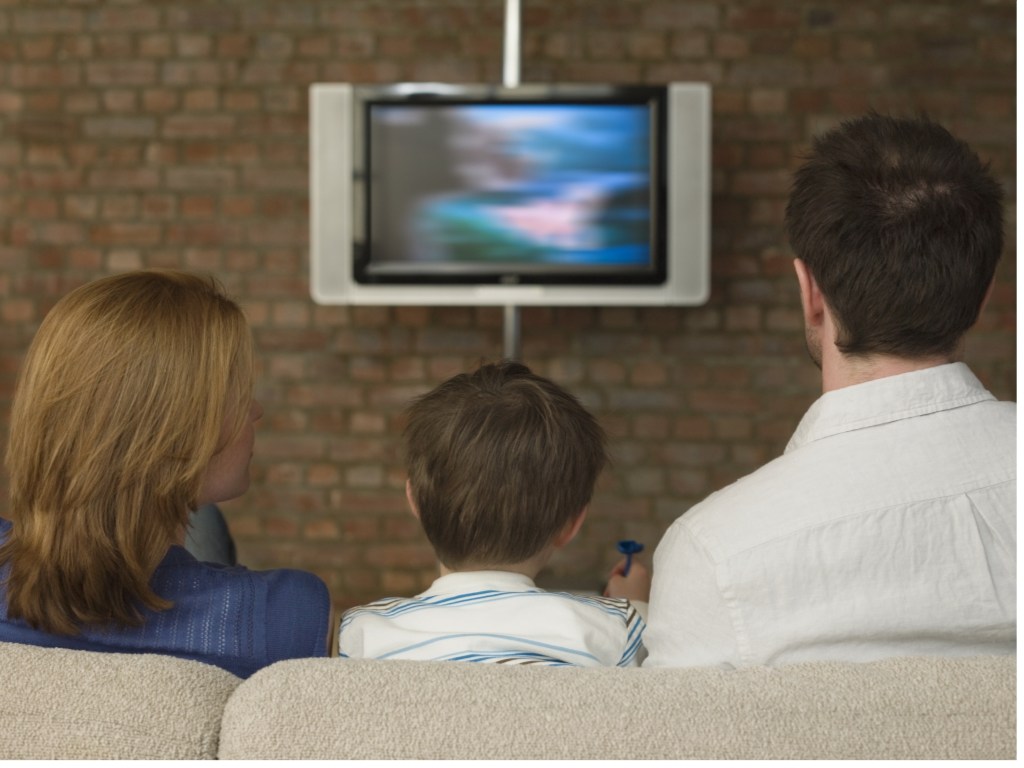 family watching horse racing at home in japan