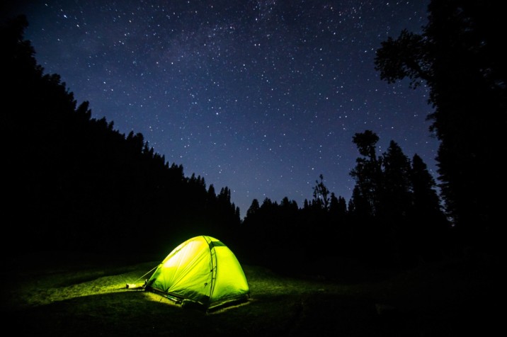 Camping in a tent on a summer night in Japan