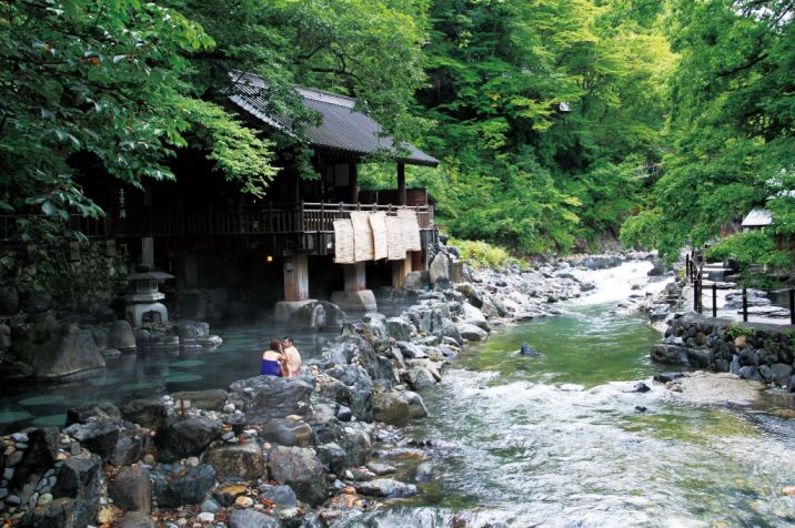 River bathing in Japan on a hot summer day