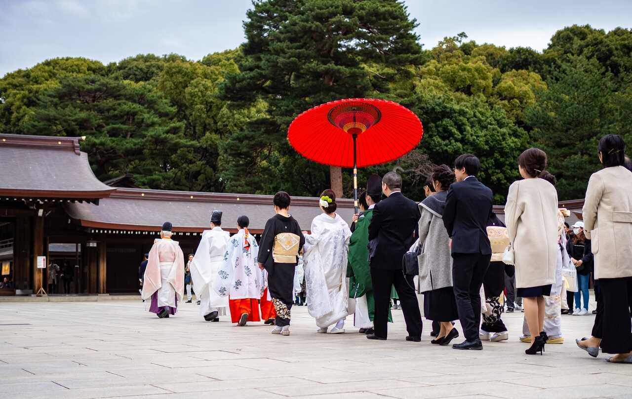 procession traditional wedding in Japan shrine