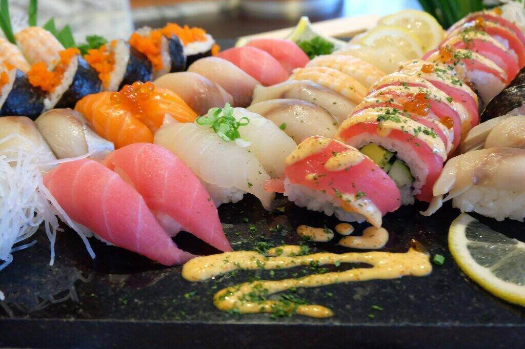 Several types of Nigiri in Japanese sushi -