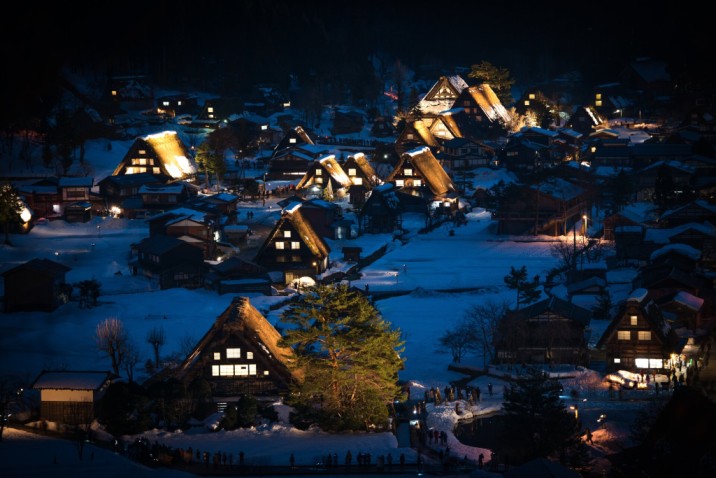 winter village in japan with hotpot restaurants