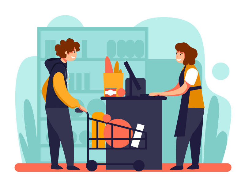 Japanese Supermarket cashier bag art cart food