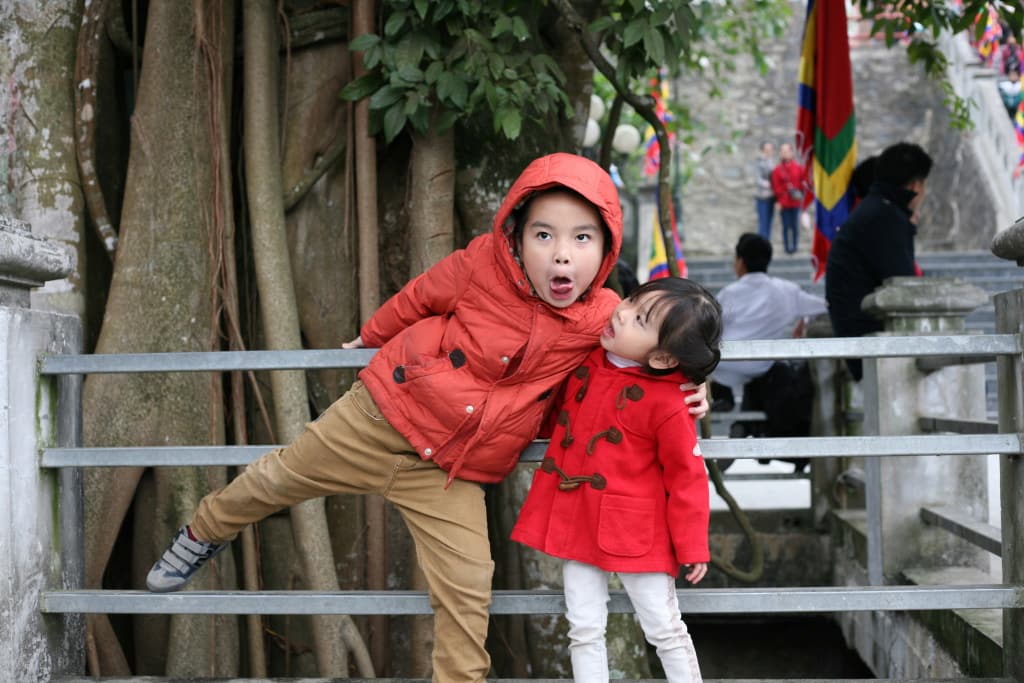 red funny face children