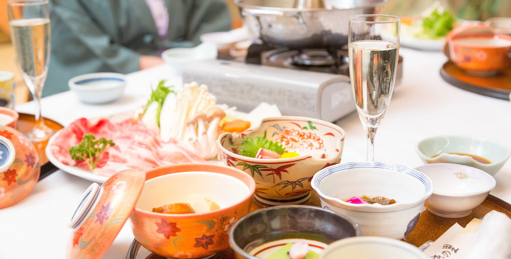 traditional japanese breakfast meal in onsen ryokan