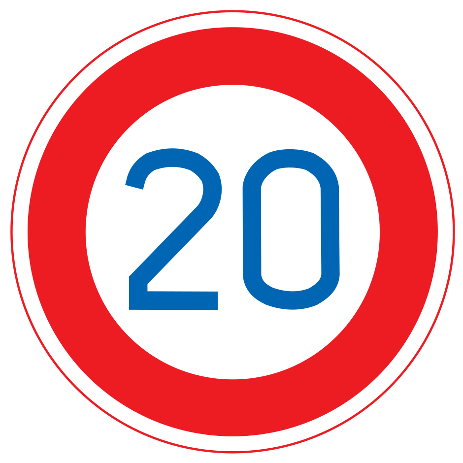 Japanese road sign showing speed limit of 20kmph