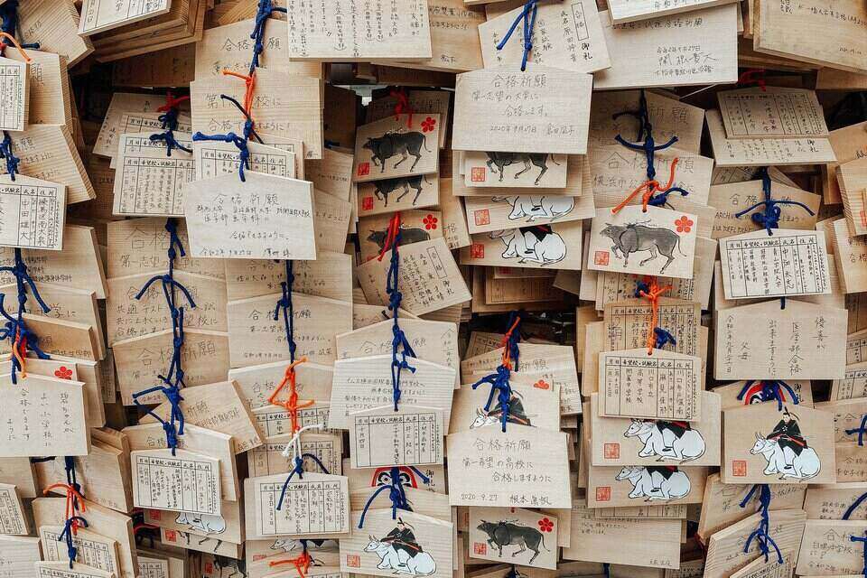 A picture showing Japanese wish writing tradition