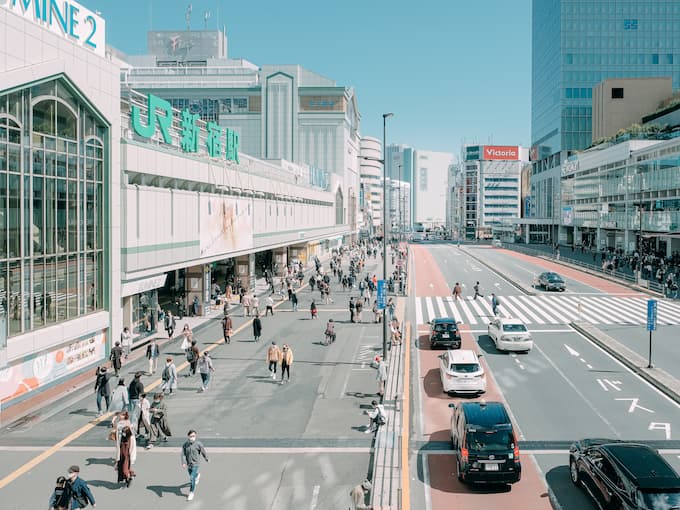 The entrance to the JR Shinjuku station. Even at the station, there are many things to do in Shinjuku.