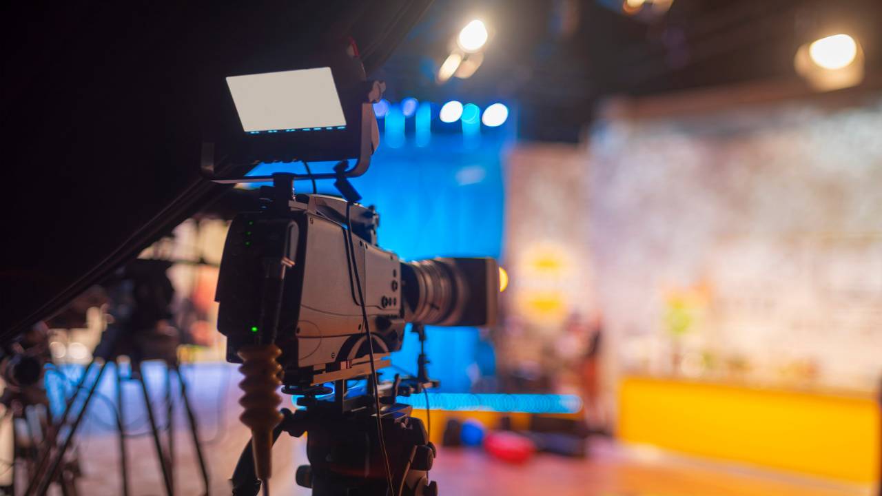 A TV studio in Japan with a blurred set before filimg a batsu game