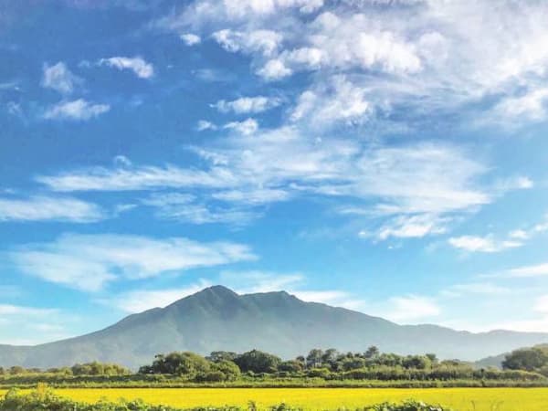 View of the Tokyo mountain from across a field on a sunny day