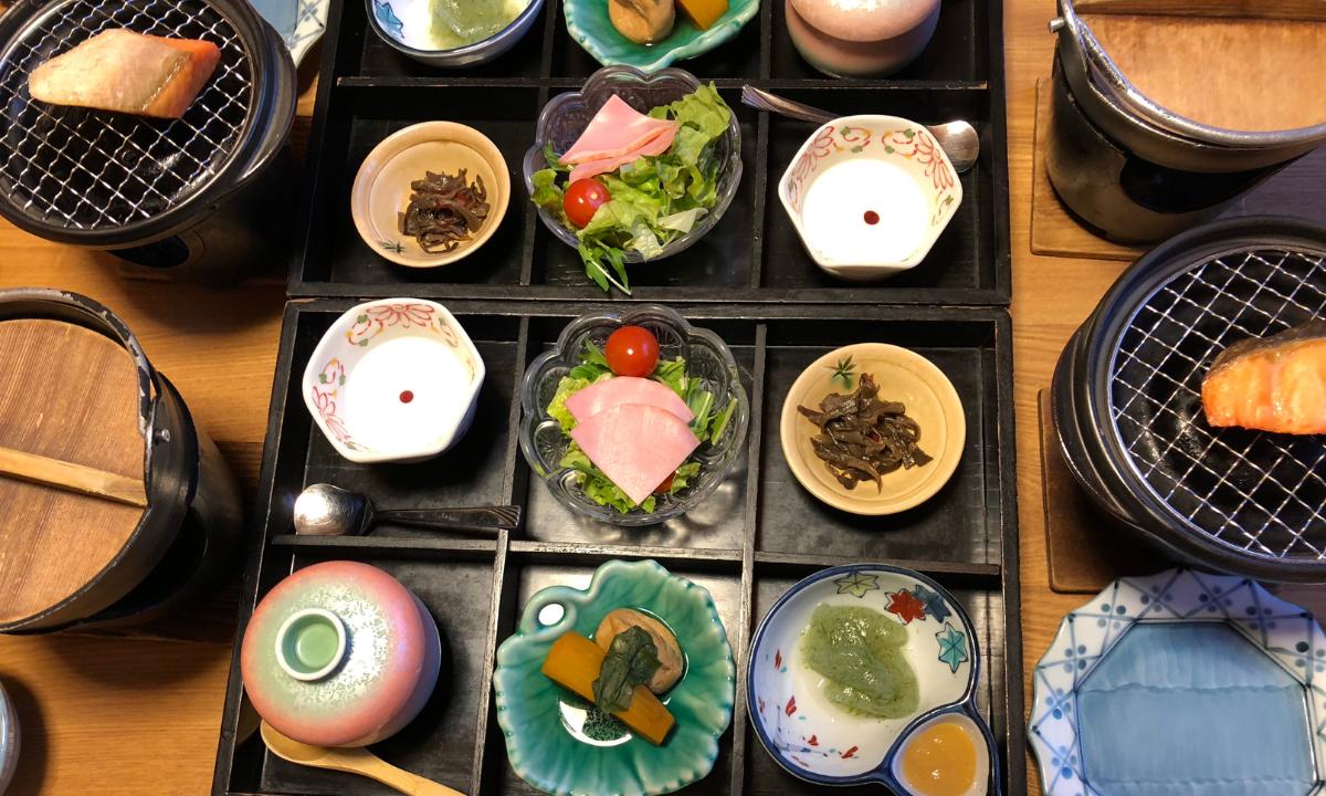 Various Japanese dishes at a Tokyo ryokan