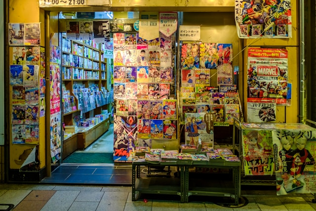 Storefront filled with old anime posters