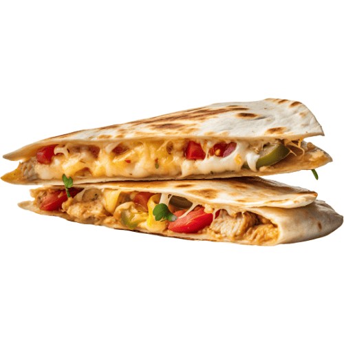 A picture of two slices of quesadilla as the best Mexican food in Tokyo with white background
