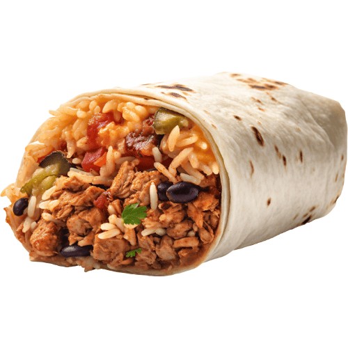 A close-up image of the burrito as the best Mexican food in Tokyo with white background.