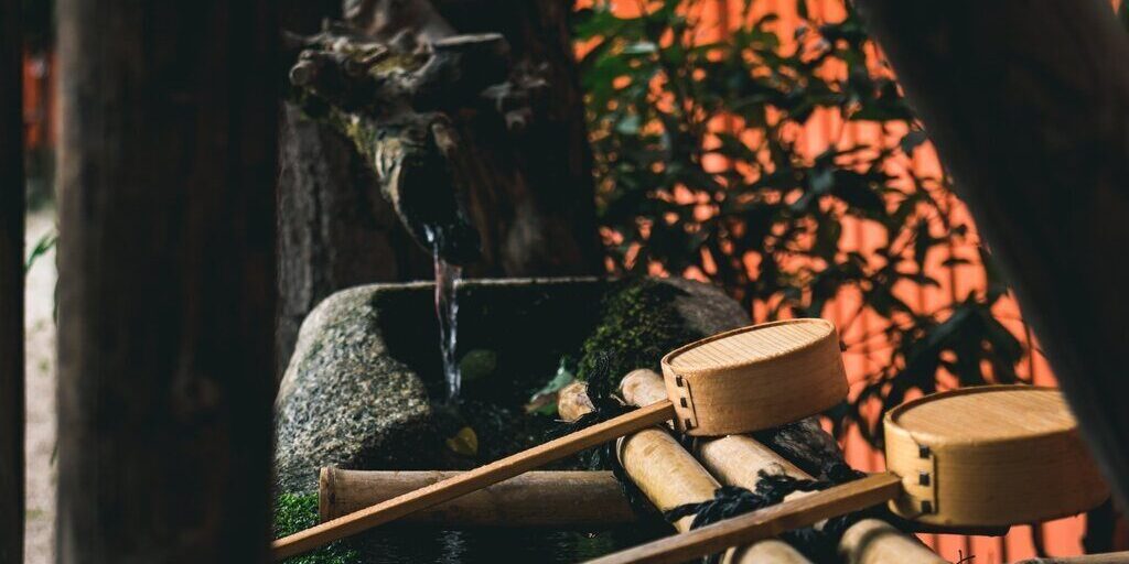 purification fountain in entrance in shrines and temples in tokyo