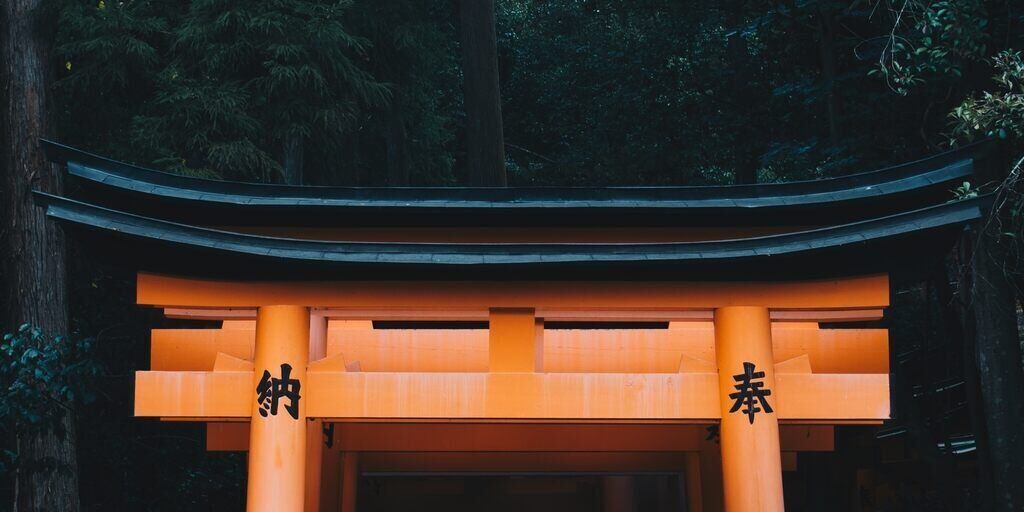 entrance tori gate in a temple in tokyo